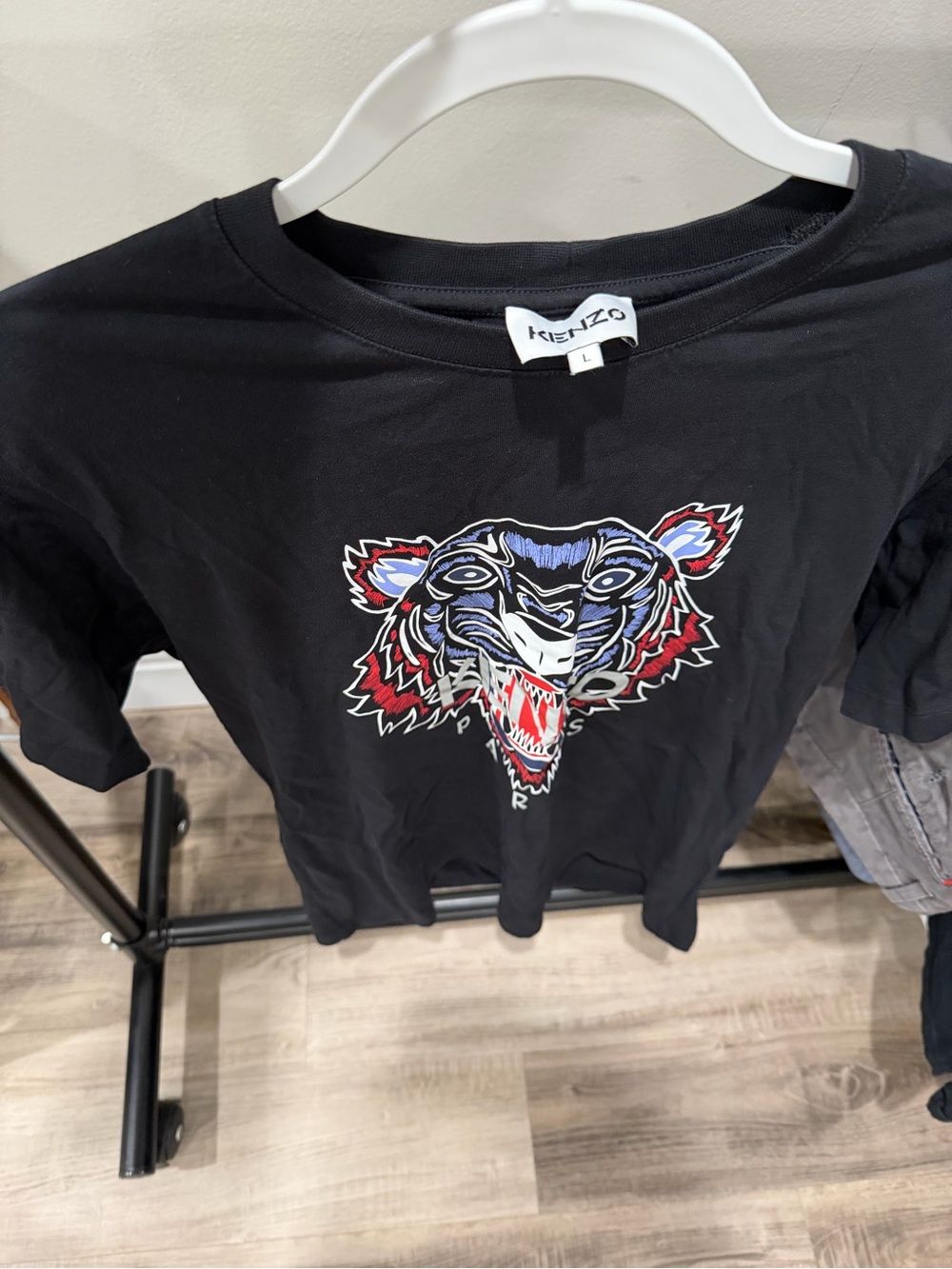 Kenzo Black Tee with Multicolor Tiger Graphic